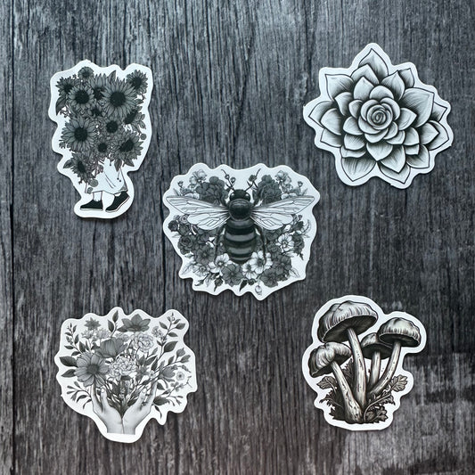 B&W nature stickers